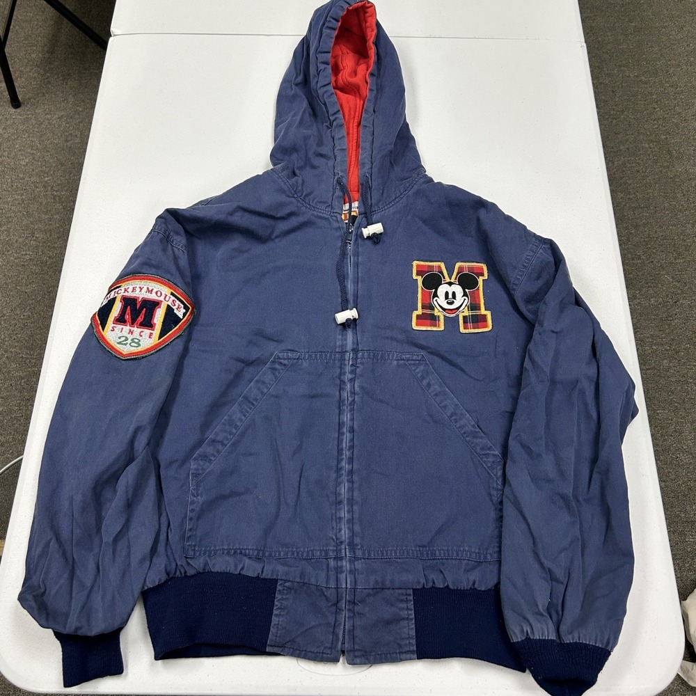 Disney Mickey Mouse Hooded Jacket Mens Medium Blue Vintage Colorblock Patch C1